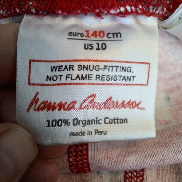 Hanna Andersson Size US 10‎ EU 140 Organic Cotton Long John Pajamas Red Trains - Picture 2 of 11